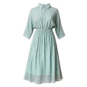 Soprano Mint Green Polka Dot Midi Dress Size S Short Sleeve Collared Flowy Sun